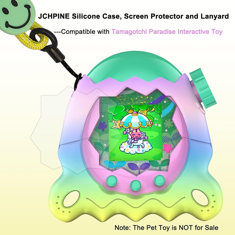 JCHPINE Silicone Cover Case for Tamagotchi Paradise Interactive Virtual Pet, Stand Up Case for Tamagotchi Paradise Screen Protector and Lanyard (Rainbow) - Image 2